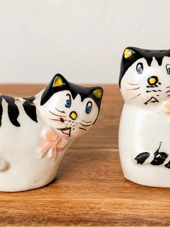 Other - Vintage Hand painted Ceramic Cat Salt and Pepper Shakers - White and Black